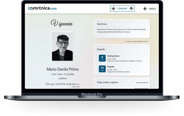 Prikaz spominske strani na računalniku - Osmrtnica.com